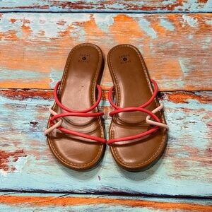 Women’s Brown Slide Sandals with Coral and Light Pink Straps